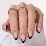 New BT Artbox French Tip Press On Nails - BTArtbox Black Press On Nails Short, Stick On Nails Almond with Nail Glue, Supremely Fit & Natural Reusable Glue On Nails in 15 Sizes - 30 Fake Nails Kit, Black French