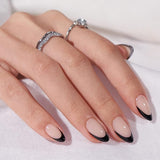 New BT Artbox French Tip Press On Nails - BTArtbox Black Press On Nails Short, Stick On Nails Almond with Nail Glue, Supremely Fit & Natural Reusable Glue On Nails in 15 Sizes - 30 Fake Nails Kit, Black French