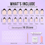 New BT Artbox French Tip Press On Nails - BTArtbox Black Press On Nails Short, Stick On Nails Almond with Nail Glue, Supremely Fit & Natural Reusable Glue On Nails in 15 Sizes - 30 Fake Nails Kit, Black French