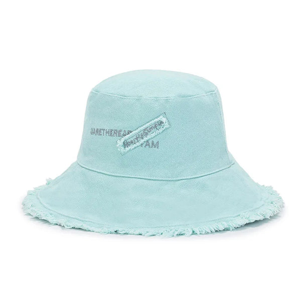 NEW Unisex Raw Fringed Bucket Hat Cloth Label Panama Hat for Outdoor Sun Fishing Fisherman Hat, blue! Retails $40+
