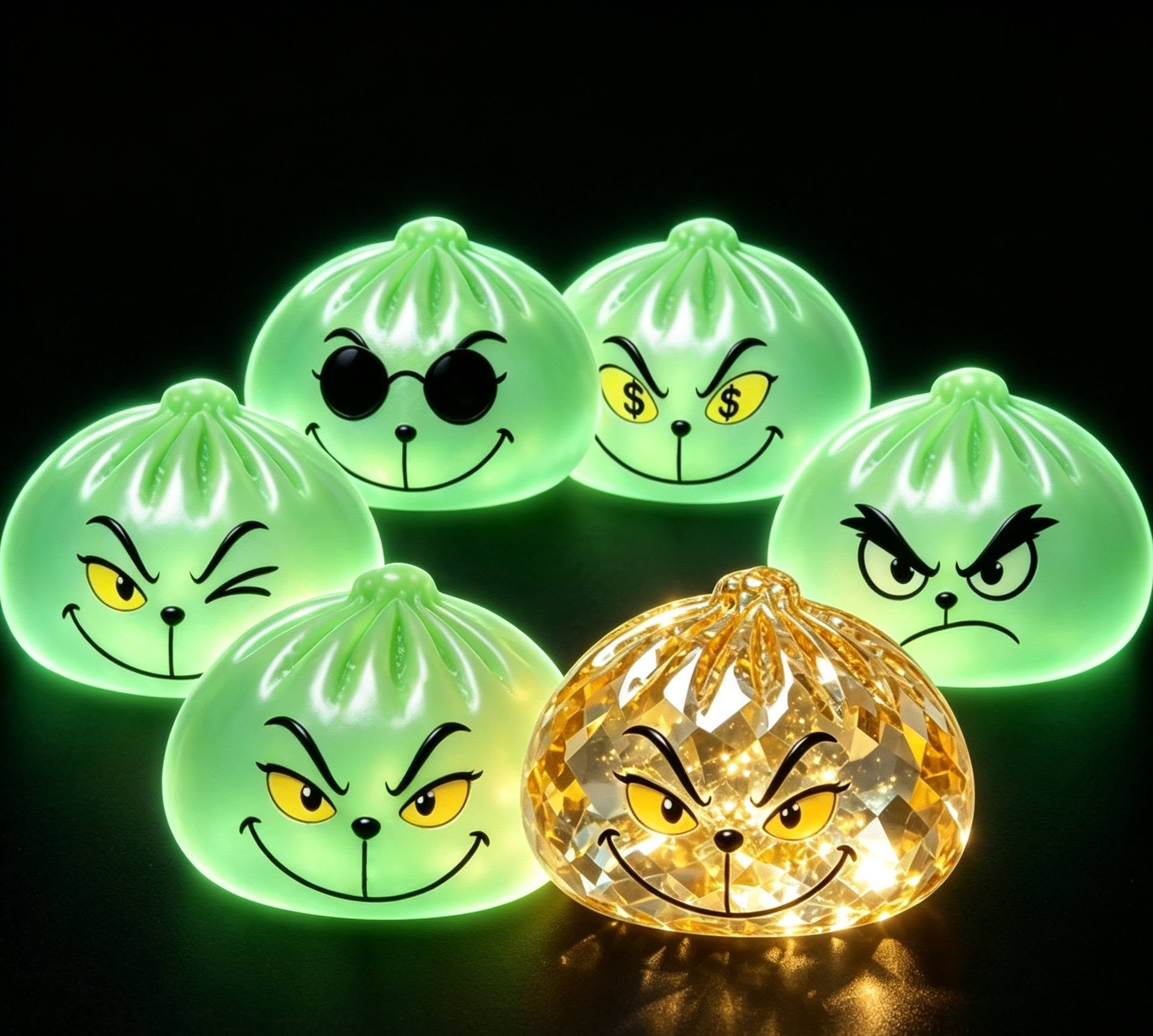 Christmas Grinch buns No.31568 8.5 cm with box! Choose Glow or Choose your own B normal buns choose your own - not glow! Pre-Order