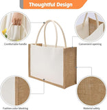 New Burlap Jute Tote Bag Reusable Water Resistant Beach Bag Blank Canvas Grocery Bag for Women 12.6 x 8.3 x 5.1 Inch, White