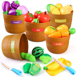 New in box! 27 PCS Kitchen Cutting Food Toy,Color Sorting Toy Set,Pretend Play Food Set for Toddlers,Cutting Vegetables and Fruits,Kitchen Playset with 5 Bushel Basket and Kitchen Accessories for Kids Ages 3+