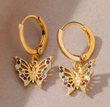 New 1 Pair Of Zirconia Butterfly Pendant Earrings Women Stainless Steel Gold Butterfly Earrings Fashion Girls Y2k Jewelry