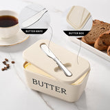 Butter Dish With Lid And Knife For Kitchen Coutertop,Food Grade PP Butter Holder With Cover And Stainless Steel Knife,Large White Butter Container