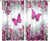 NEW Butterfly Floral Curtain, Pink Butterfly White Floral Flower Print Rod Pocket Window Drapes for Kids Boys Girls Bedroom Living Room Kitchen Decoration 22inch X 56inch