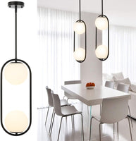 New in box! BYOLIIMA 2-Lights Modern Globe Chandelier Mid Century Pendant Light Matte Black Ceiling Hanging Lighting Fixture with White Globe Glass Lampshade for Kitchen Island Dining Room Bedroom Retails $220+