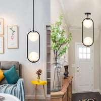 New in box! BYOLIIMA 2-Lights Modern Globe Chandelier Mid Century Pendant Light Matte Black Ceiling Hanging Lighting Fixture with White Globe Glass Lampshade for Kitchen Island Dining Room Bedroom Retails $220+