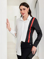 NEW Chic Striped Color Block Shirt-Button Front-Casual Collar-Long Sleeve-Perfect for Everyday Style, Sz XL