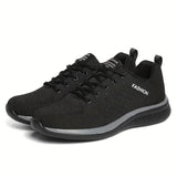 NEW Men's Mesh Lace-up Sneakers - Athletic Shoes - Shock-absorbing And Breathable, Black & Grey, Sz 9, Retails $109+