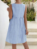 NEW Retails $90+ Bovuf Light Blue Sleeveless Striped Midi Dress Sz M
