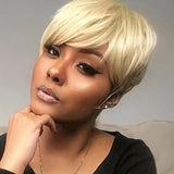 NEW Retails $52 Short Pixie Cut Straight Hair Wig Brazilian Remy Hair Human Hair Wigs With Bangs 613 Honey Blonde Wig Brazilian Wig