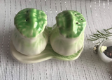New Three Piece Cabbage Leaf Salt and Pepper Shakers