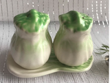 New Three Piece Cabbage Leaf Salt and Pepper Shakers