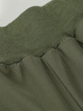 NEW Solid Button Decor Knot Pants, Casual Elastic Waist Slant Pockets Loose Pants, Women's Clothing, Green, Sz M