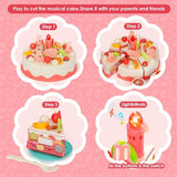 NEW 82Pcs DIY Cutting Birthday Cake Food Toys Pretend Playset-Light and Music with Candles, Dessert for Kids Toddlers
