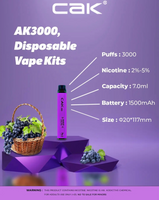 NEW CAK AK3000 Vape, Flavour Strawberry Ice Cream, Vape Colour Blue Age 19+