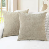 New CaliTime Pack of 2 Cozy Throw Pillow Covers Cases for Couch Sofa Home Decoration Solid Dyed Soft Chenille 18 X 18 Inches Light Taupe