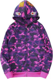 NEW Unisex Adults BAPE Dupe Camo Purple Pink Camouflage Shark Head Sweater Hoodie Jacket Coat Winter Full Zip, Sz XL