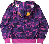 NEW Unisex Adults BAPE Dupe Camo Purple Pink Camouflage Shark Head Sweater Hoodie Jacket Coat Winter Full Zip, Sz XL