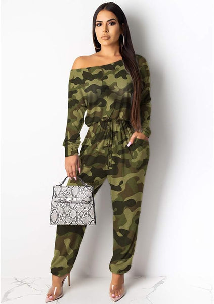 New Women Casual Summer Jumpsuit - Camouflage One Piece Romper Wide Leg Pantsuit Set Playsuit Sz XL! Retails $51+