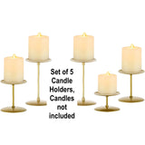 New Sziqiqi Gold Candle Holders for Pillar Candles for Fireplace Candle Stands for Wedding Table Centerpiece Set of 5 (candles NOT included)