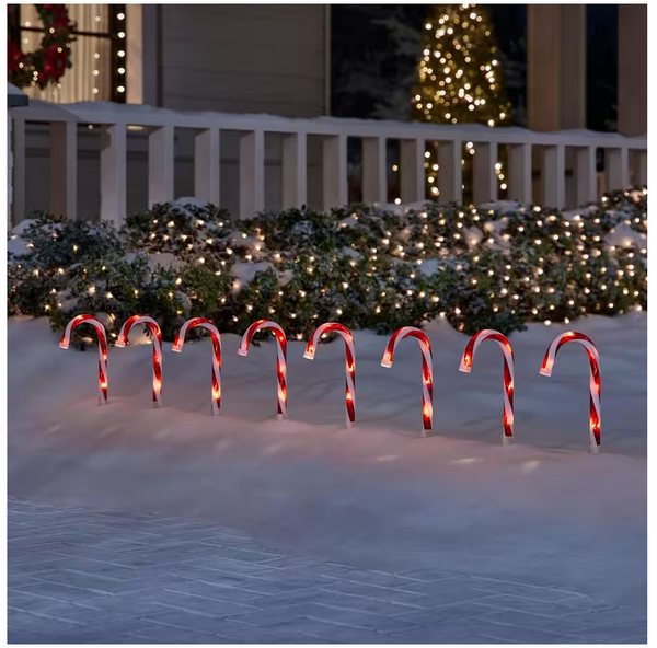New Home Accents Holiday 10 in. Lighted Candy Cane Pathway Stakes (Set