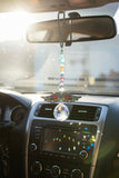 New Acrylic Crystal guardian angel sun catcher and car charm, featuring a colourful beaded strand, floral-patterned acrylic wings, and a faceted crystal prism, blue hanger
