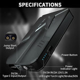 NEW 30000mAh Portable Car Jump Starter - 12V Lithium Portable Car Battery Booster Power Pack - Smart Clip Circuit Protection for 6L Gas 3L Diese with LED Flashlight (Black)