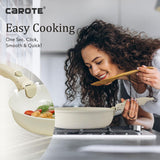 NEW CAROTE 11pcs Pots and Pans Set, Die Casting Nonstick Cookware Detachable/Removable Handle, Induction Kitchen Set, Oven Safe, Cream White, Stackable Space Saving Design! Retails $160+