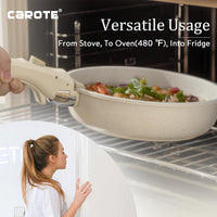 NEW CAROTE 11pcs Pots and Pans Set, Die Casting Nonstick Cookware Detachable/Removable Handle, Induction Kitchen Set, Oven Safe, Cream White, Stackable Space Saving Design! Retails $160+