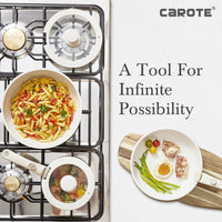 NEW CAROTE 11pcs Pots and Pans Set, Die Casting Nonstick Cookware Detachable/Removable Handle, Induction Kitchen Set, Oven Safe, Cream White, Stackable Space Saving Design! Retails $160+