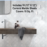 New SET OF 10 (12X12 SHEET) White Carrara Polished Lantern Marble Mosaic Tile, Covers 10 Sq. Ft!  Retails $340+