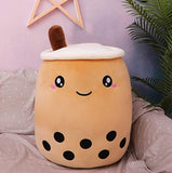 New Cartoon Milk Tea Boba latte Cup Shaped Pillow with Suction Tubes Stuffed Soft Cushion for Kids Birthday Gifts
