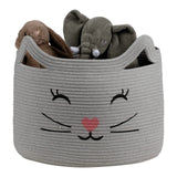 NEW Retails $47, Large Cat Face Cotton Rope Gift Wicker Basket Hamper Wicker for Toys Towels (Grey)