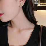 New 2pcs Rotating Flower Cat Eye Stone Stud Earrings Gold Plated!