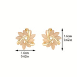 New 2pcs Rotating Flower Cat Eye Stone Stud Earrings Gold Plated!