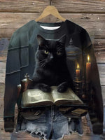 New Unisex Cat Reading Artist Print Sweatshirt Adult Women's Sz S