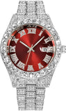 New CdyBox Men Hip Hop Watch with Roman Scale Calendar Crystal Rhinestone Watches Stainless Steel Iced-Out Wrist Watch