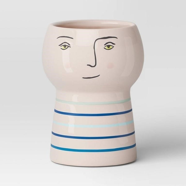 NEW Target Opalhouse 4.5 Inch Stoneware Face Planter Pot Vase Stripes Head Boho