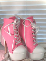 NEW Platform Lace Up Zipper Pink Canvas Boots, Hot Pink, Sz 11, Retails $89+