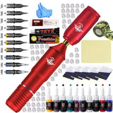 NEW Retails $118, Tuffking Tattoo Pen Kit Rotary Tattoo Gun Machine with Wireless Tattoo Power Supply 10Pcs Cartridge Tattoo Needles 10 Tattoo Ink, Red
