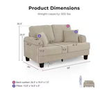 Retails $825+ Furniture of America Kasin 60 in. Beige Solid Chenille Rectangle 2-Seater Small Space Loveseat With Cup Holders, USB-A & USB-C Charging Port on Sofa