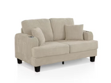 Retails $825+ Furniture of America Kasin 60 in. Beige Solid Chenille Rectangle 2-Seater Small Space Loveseat With Cup Holders, USB-A & USB-C Charging Port on Sofa