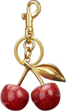 New Cherry Bag Charm Purse Charms Keychain- Car Cherry Accessories keychains Gifts for Women Mothers Day Gifts Christmas Valentine Bag Accessory, Red Gold