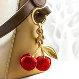New Cherry Bag Charm Purse Charms Keychain- Car Cherry Accessories keychains Gifts for Women Mothers Day Gifts Christmas Valentine Bag Accessory, Red Gold