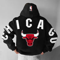 New Oversized Street Style Basketball Print Hoodie Chicago Bulls Hoodie, Black, Sz 2XL unlicensed