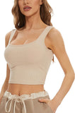 NEW Chic Ribbed Crop Tank Top with Casual Neckline - Perfect for Summer Activities, Women’s Fashion, Beige, Sz M