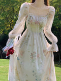 New Breezaya Random Floral Printed Women's Sweetheart Neckline Dress With Bell Sleeves, Spring/Summer Sz L