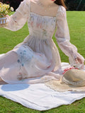 New Breezaya Random Floral Printed Women's Sweetheart Neckline Dress With Bell Sleeves, Spring/Summer Sz L